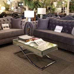 🔥 Brand New Grey Or Blue Modern Studded Sofa + Loveseat 2PCs Set