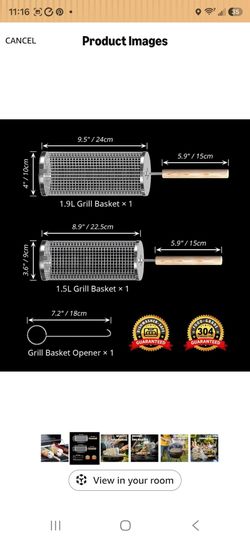 Rolling Grill Basket, Grilling Accessories, Outdoor Camping, Gifts for Men
304 Stainless Steel, Nesting BBQ Tools, Removable Handle, Smoker Cooking U