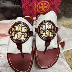 Brand New Authentic Tory Burch Croc Embossed Miller Sandals Size 7.5