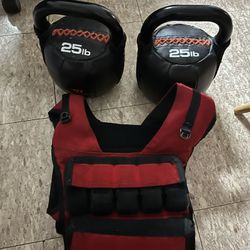 (2) 25lbs Kettlebells And 50lbs Weight Vest Or Trade For Dumbbells
