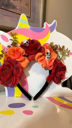 Mexican Halloween Day of the Dead Floral Skull Headband