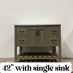 42'' Solid Wood Bathroom Vanity Cabinet with Stone Countertop (Open Box)