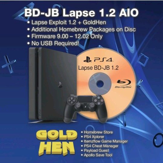 Ps4 Blue-Ray Disc Jailbreak LAPSE V1.2 HEN LOADER for firmwares 9.00 - 12.02 UPDATED no USB Requiered Any Questions Please Read Description