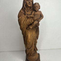 Vintage HAND CARVED WOOD VIRGIN MARY MADONNA & CHILD RELIGIOUS STATUE 7.25”