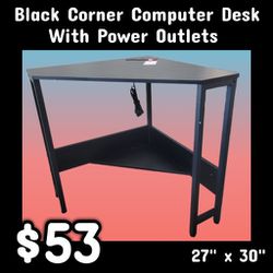 NEW Black Corner Computer Desk With Power Outlets: njft