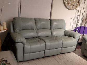 Leather 3 Section Electric Reclinable Blue Couch With Usb Port