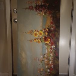 Hollyhock Flower Acrylic Painting 23" × 47"