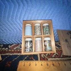 Vintage Japanese Porcelain Cups In Wood Box 
