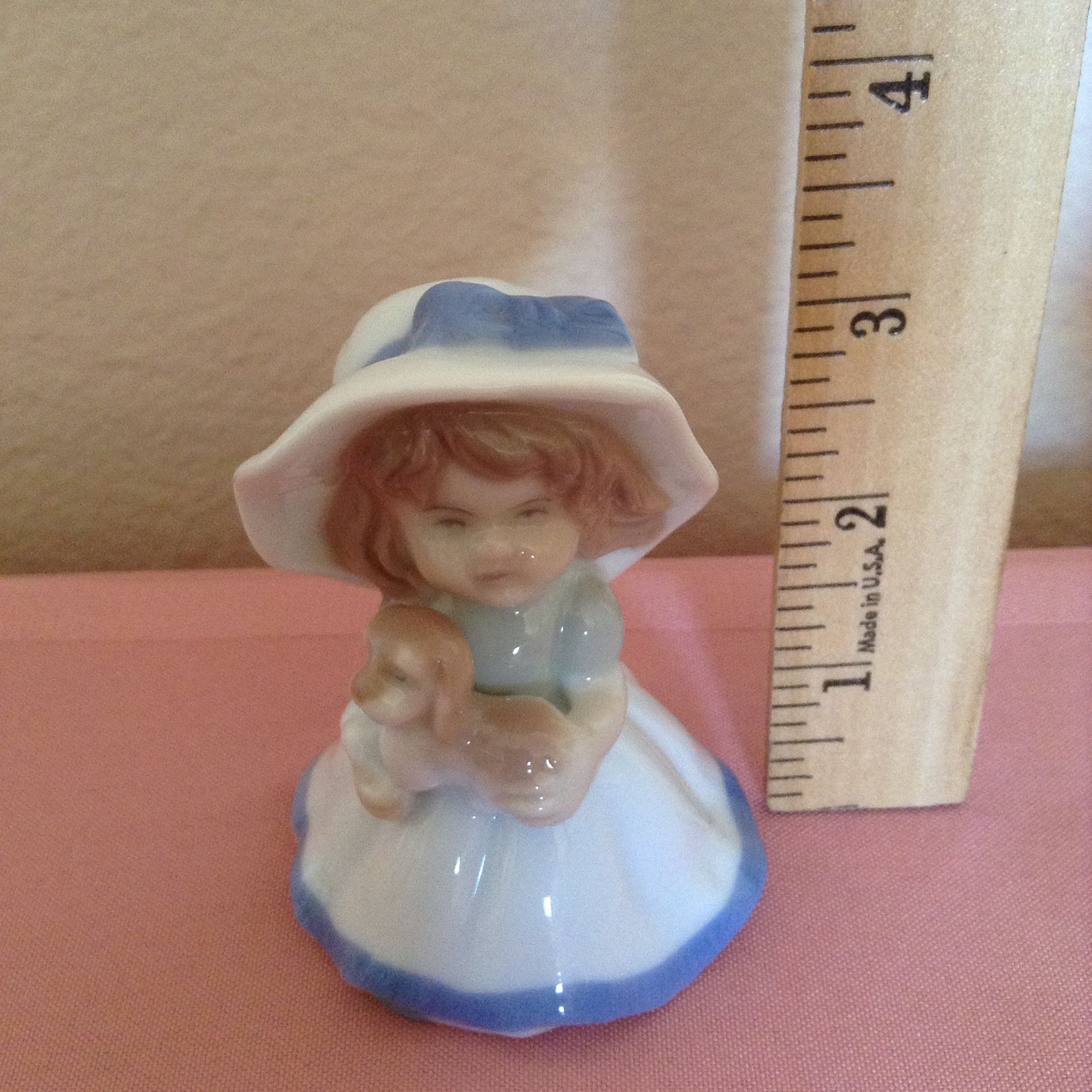 Lladro - little girl with puppy dog vintage porcelain figurine very small collectible