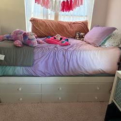 White Twin Trundle Bed W/ 2 Mattresses 