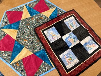 2 Pieces - Cat Themed Handmade Quilted Table Topper & Wall Hanging