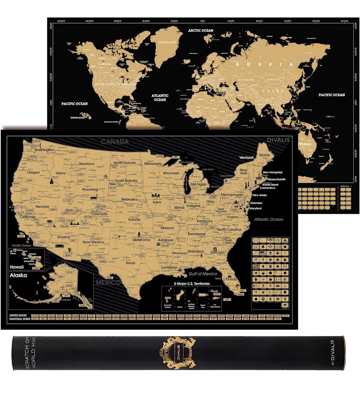 Scratch Off poster World Map and US