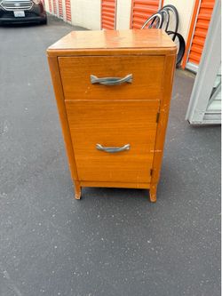 Vintage Wooden Nightstand / Bedside Table with Drawer & Cabinet