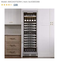 24 Inch Wide 150 Bottle Capacity Built-In or Free Standing Wine Cooler with Wood Shelves, Child Lock, Door Alarm and Door Lock - Right Hinged Model: A