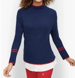 Talbots Woman’s Mock Neck Navy & White Sweater, Sz XL