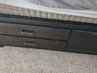 Dark Wood Bed Frame with Storage Drawers