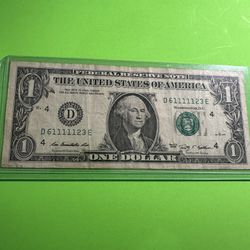 2009  1 $ Dollar Fancy Serial Number Five Of A Kind (1s) Note