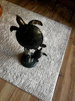 Bronze Sea Turtle Sculpture with Baby