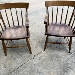 Two Wooden Antique Captains Chairs 