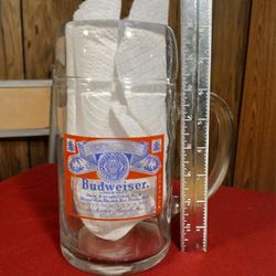 Vintage 1970's Budweiser Label 32oz. Heavy Glass Mug