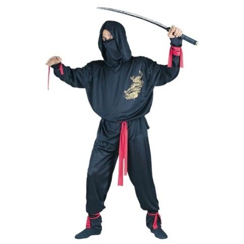 Adult Ninja Fighter Costume One Size Black Halloween Outfit