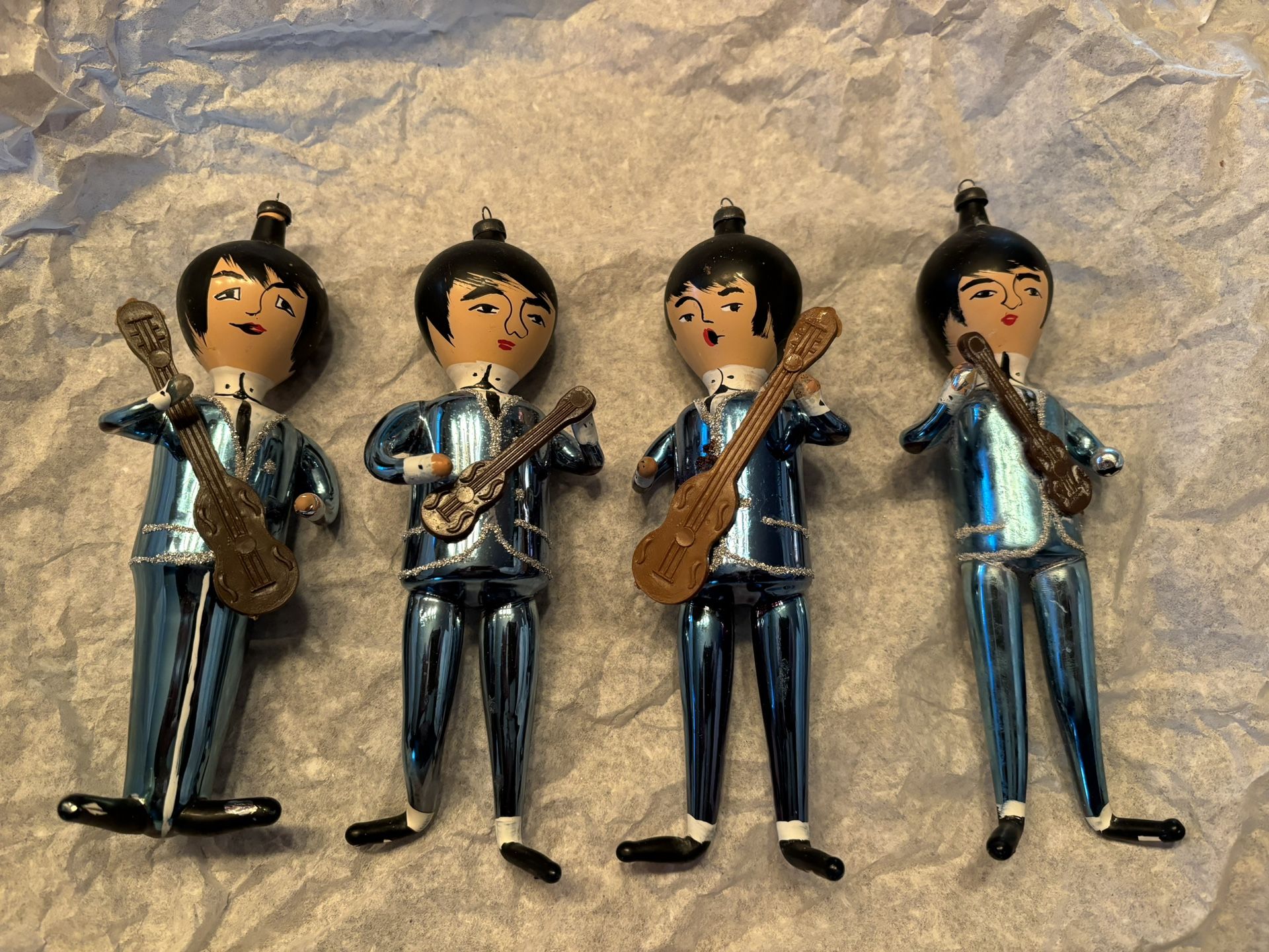 RARE, Vintage Blown Glass Beatles Christmas Ornaments