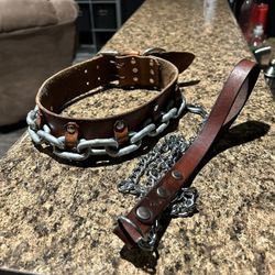 Leather XL Bully Dog Collar And Leash 