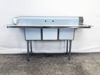 75 ins Stainless Steel 3 Compartment Sink NSF HN-C3T151512-15LR