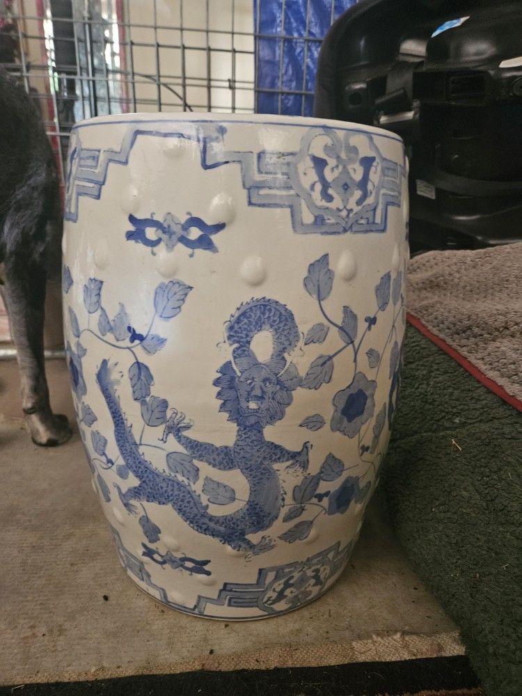 Chinese Blue And White Garden Stool.