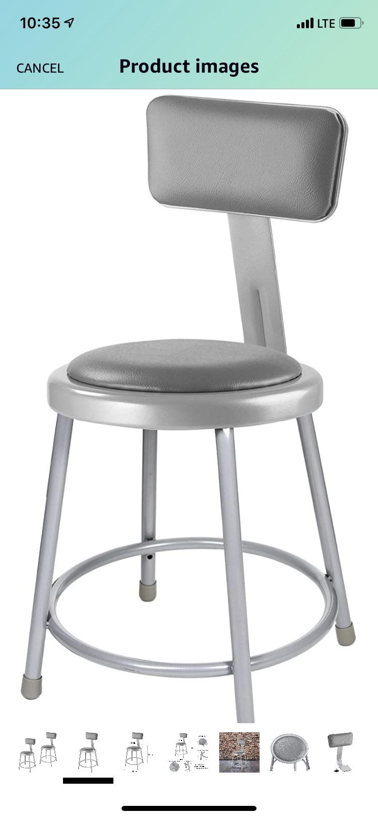 2 Grey Vinyl Padded Stool with Backrest