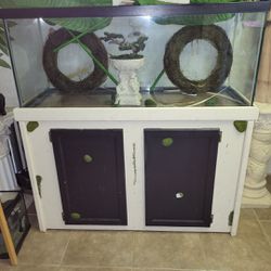 75 Gallon Aquarium Fish tank w/ Decorative White Stand (48 inch long x18 inch Wide) & Remote Control Light - Pickup Only! - Used - GOOD Condition!
