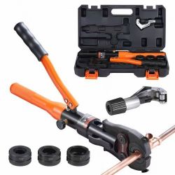 59# Copper Pipe Crimping Tool, Hydraulic Driven Press Tool with 1/2", 3/4", 1" Jaws, Copper Tube Fittings Pipe Crimpers for Narrow Spaces and Tee Fitt