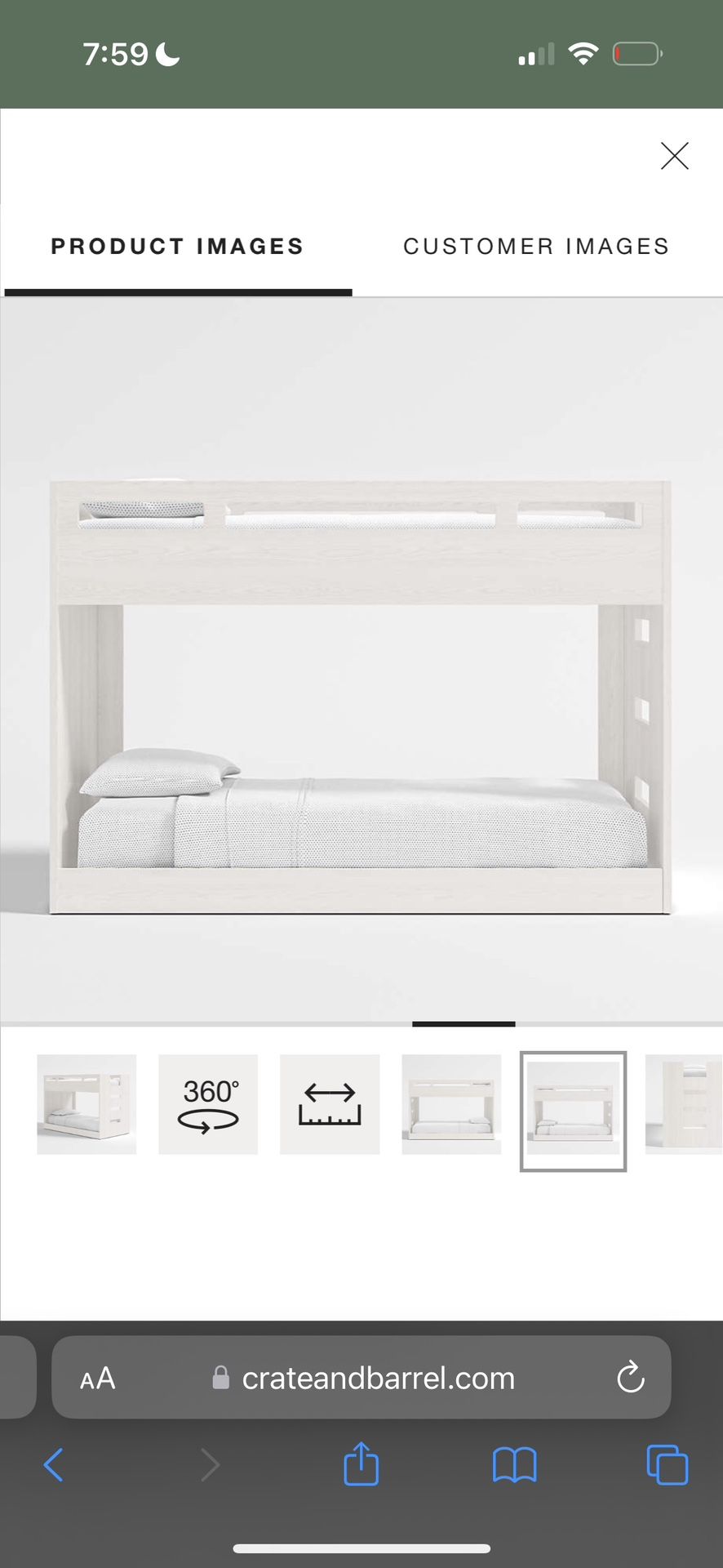 Abridged White Glaze Low Twin Bunk Bed Rolling Twin Bed Right Ladder - Crate And Barrel Kids The Land Of Nod - Like New!