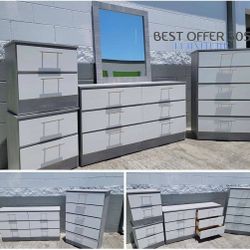 Chest,Dresser-Whit-Mirror and 2-Nightstands-Cómoda Con Espejo ,Gavetero Y 2 mesitas de noche