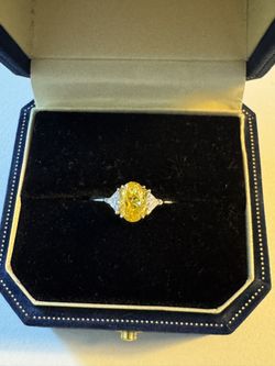 Fancy Vivid Yellow  Lab Diamond Three Stone Ring 