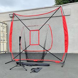 (NEW) $75 Baseball Softball (7x7’ Net & Ball Tee Set) Practice Hitting & Pitching Net w/ Carry Bag