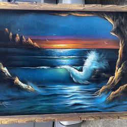 Vintage MCM Velvet Painting Wood Frame