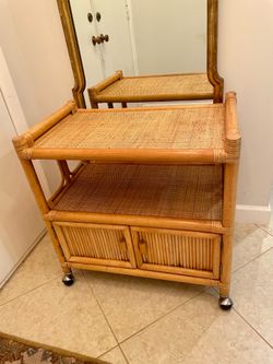 Boho Mid Century Wicker & Rattan Bar/Serving Cart