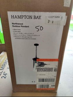 Hampton bay indoor / Outdoor northwood pendant light fixture in black with clear glass