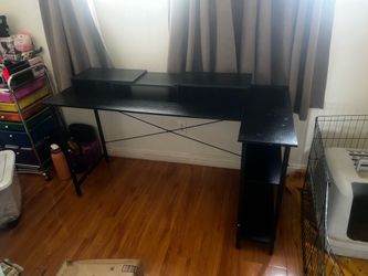 CubiCubi L Shaped Desk, 55" Computer Table with Reversible Storage Shelves Home Office Corner Study Writing Gaming, Brown with TAVR Dual Monitor Stand