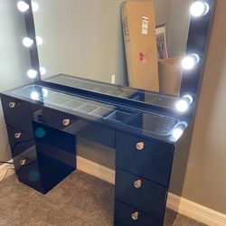 New Black Glass Top Make Up Vanity