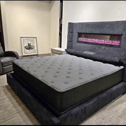 BLACK VELVET 🔥🔥 fireplace bed - EXTRA TALL HEADBOARD 🖤🖤
