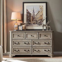 Farmhouse 7 Drawers Dresser Chests for Bedroom, 54" Wide Wood Rustic Storage Cabinet