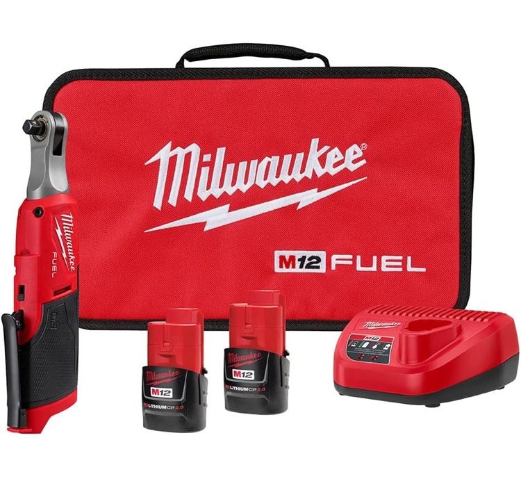 Milwaukee M12 FUEL 3/8” High-Speed Ratchet Kit – Brushless, 2 Batteries + Charger