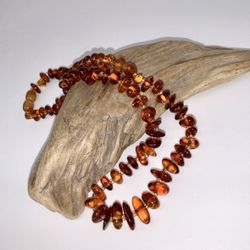Vintage Polished Nugget Bead Graduated Amber 16” Necklace