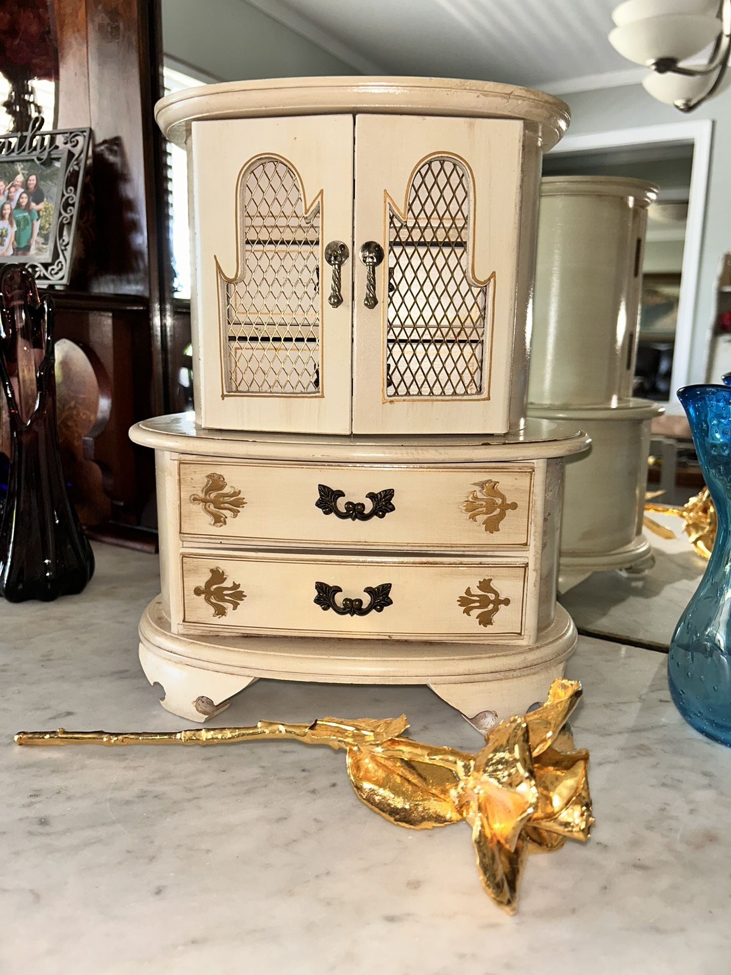 Large Vintage Florentine Jewelry/Music Box Gold Rare Gilt Wood Case On Case Italy 🇮🇹