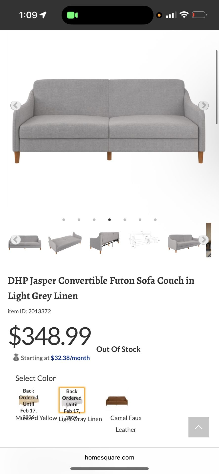 DHP Jasper Convertible Futon Sofa Couch in Light Grey Linen