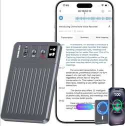 AI Voice Recorder, No Fees for Transcribe and Summarize by ChatGPT, APP & Web Control, 121 Languages, 64GB Memory, Wireless Charging