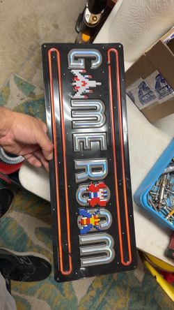 Game Room Metal Sign with Retro Arcade Design