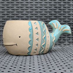NEW 5" stylized smiling whale ceramic succulent or flower pot planter bowl plant dish vase